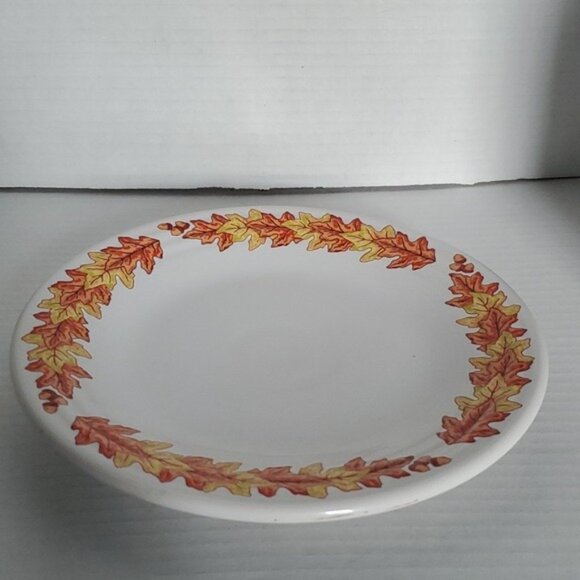 Fiestaware Fiesta Fall Leaves Acorn Ceramic 9" Luncheon Plate Classic Rim White - Picture 6 of 16